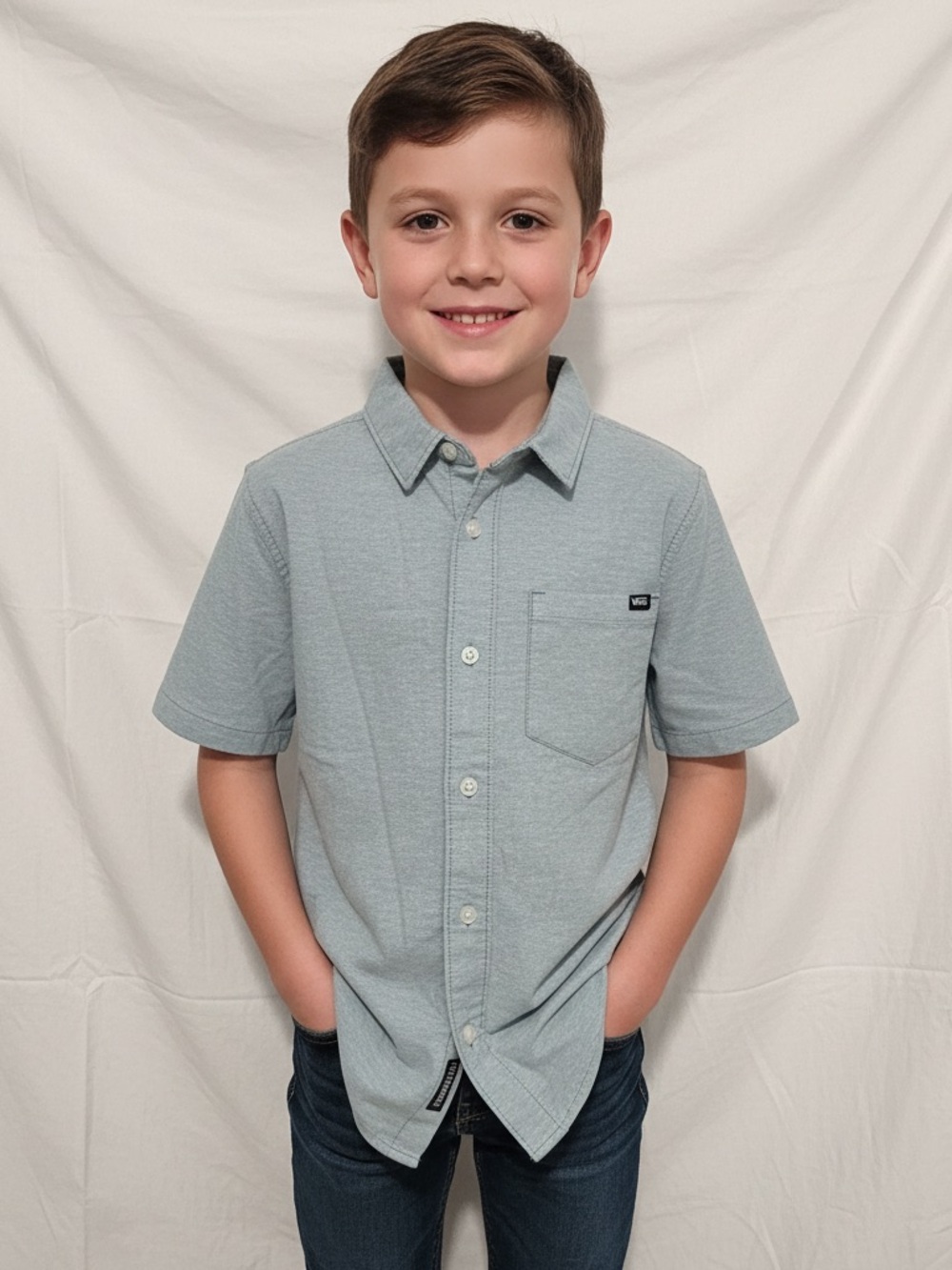 Vans boys Short Sleeve Button-Up Shirt in Light Mint